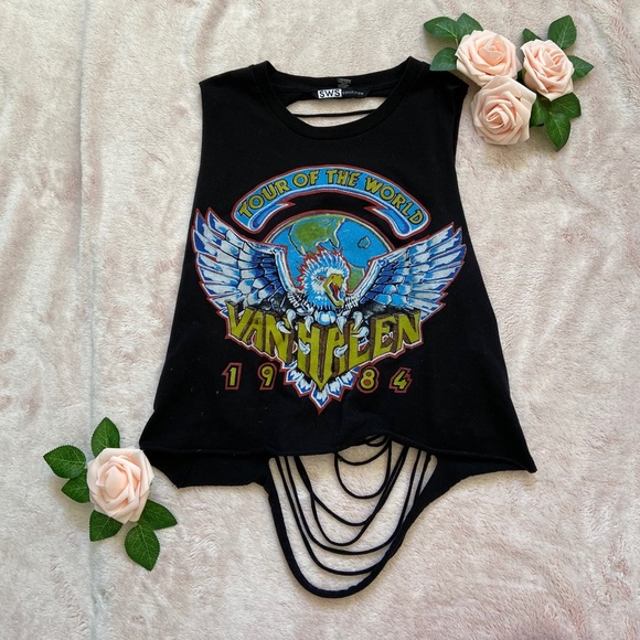 💕 2/$25 Ripped back van halen crop top - Picture 1 of 3